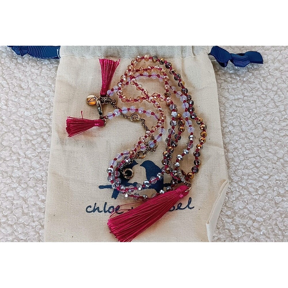 CHLOE + ISABEL Hot Pink AB beaded tassel layered necklace w/ dustbag